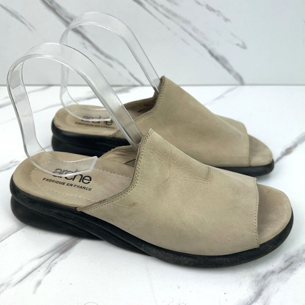 Arch Women's Size 8 EUR 39 Nude Wedge Slide on Nubuck Leather Slides On Comfort
